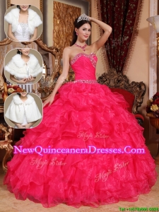 2016 New Style Beading Sweetheart Quinceanera Dresses in Coral Red