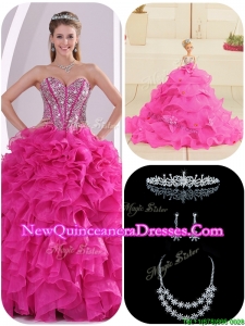 2016 Perfect Ruffles and Beading Fuchsia Quinceanera Gowns