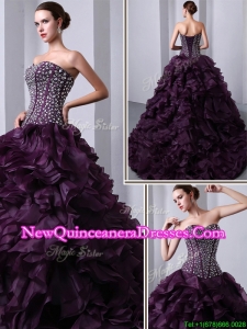 Fashionable Sweetheart Beading and Ruffles Quinceanea Dresses with Brush Train