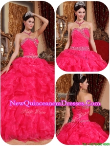 Popular Ball Gown Beading Sweet 16 Dresses in Coral Red