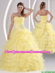 Popular Inexpensive Appliques and Ruffled Layers Quinceaners Gowns