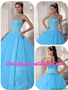 2016 Exclusive Sky Blue Ball Gown Floor Length Quinceanera Dresses