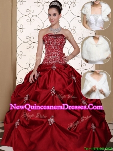 2016 Fashionable Strapless Quinceanera Gowns with Embroidery and Pick Ups