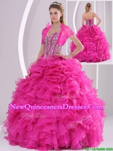 Perfect Ruffles and Beading Fuchsia Sweet 15 Dresses