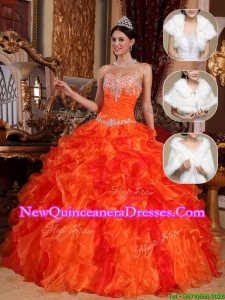 Popular 2016 Sweetheart Beading Sweet 15 Dresses in Orange