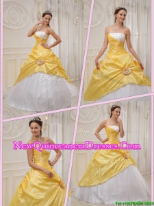 2016 Modest Ball Gown Strapless Quinceanera Dresses in Yellow