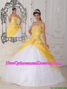 2016 Modest Hand Made Flower Pretty Sweet 15 Dressesin Yellow and White