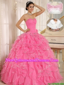 2016 Top Seller Popular Ruffles and Beading Quinceanera Dresses in Rose Pink