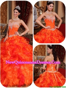 Top Seller Exclusive Appliques and Beading Orange Quinceanera Gowns