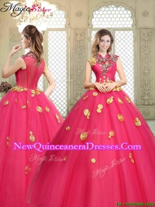 Beautiful High Neck Cap Sleeves Quinceanera Dresses with Appliques