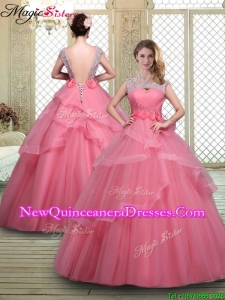 Cheap Backless Quinceanera Dresses with Beading and Hand Made Flowers