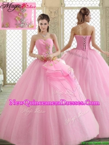 Hot Sale Sweetheart Rose Pink Quinceanera Dresses with Beading for 2016