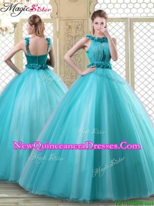 2016 Pretty Bateau Quinceanera Dresses with Ruffles in Teal