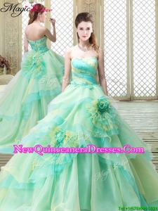 New Strapless Brush Train Quinceanera Dresses with Hand Made Flowers