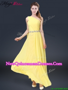 Cheap One Shoulder Damas Dresses in Yellow
