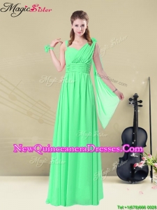 Elegant Straps Floor Length Dama Dresses with Ruching and Belt for Summer
