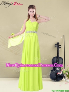 Lovely One Shoulder Belt Dama Dresses in Yellow Green