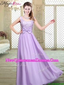 Pretty Scoop Bowknot Lavender Dama Dresses for Fall