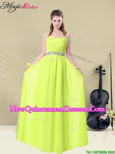 Spring Hot Sale Empire Sweetheart Belt Dama Dresses in Yellow Green