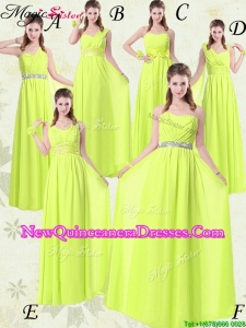 Pretty Empire Floor Length Belt Dama Dresses in Yellow Green for 2016 Spring