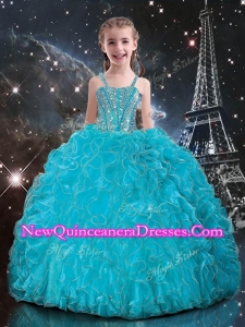 2016 Straps Little Girl Pageant Dresses with Beading and Ruffles in Baby Blue