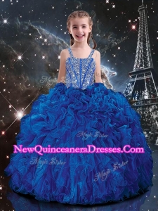 Hot Sale Ball Gown Straps Beading Little Girl Pageant Dress in Blue