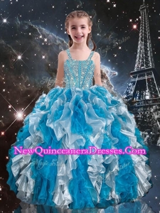 Hot Sale Straps Little Girl Pageant Dress with Beading and Ruffles for Spring