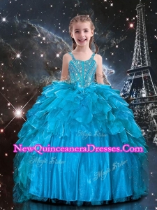 New Arrivals Straps Little Girl Pageant Dresses with Beading in Blue