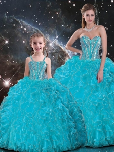 2016 Luxurious Ball Gown Macthing Sister Dresses with Beading in Baby Blue
