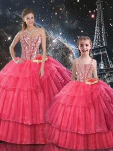 Fashionable Ball Gown Coral Red Macthing Sister Dresses with Beading for Fall