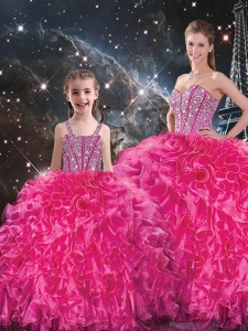 Luxurious Beading Macthing Sister Dresses in Hot Pink