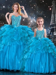New Arrivals Sweetheart Macthing Sister Dresses with Beading in Teal