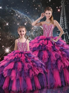 New Style Ball Gown Macthing Sister Dresses with Beading and Ruffled Layers for Fall