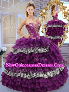 Pretty Sweetheart Ball Gown 2016 Quinceanera Dresses with Ruffled Layers and Zebra
