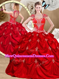 2016 Simple Red Quinceanera Dresses with Appliques and Pick Ups