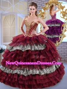 2016 Unique Sweetheart Ball Gown Ruffled Layers and Zebra Sweet 16 Dresses