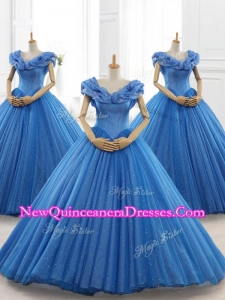 2016 Custom Made Blue Off the Shoulder Long Quinceanera Dresses with Appliques