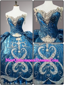 Custom Made Sweetheart Beading Teal Quinceanera Dresses for 2016