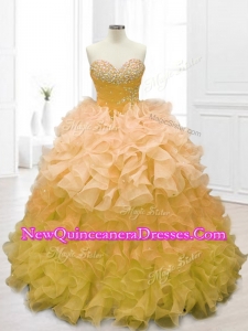 Custom Made Sweetheart Beading and Ruffles Quinceanera Dresses in Gold