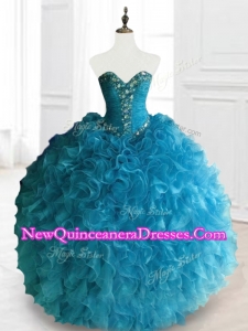 2016 Custom Made Beading and Ruffles Sweetheart Quinceanera Dresses in Blue