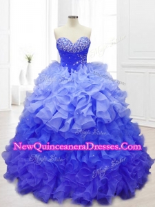 2016 Fast Delivery Sweetheart Blue Quinceanera Gowns with Beading and Ruffles