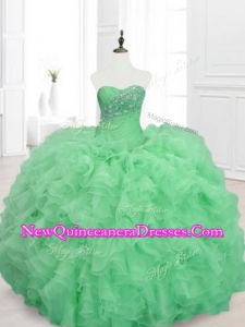 Custom Made Beading and Ruffles Sweetheart Quinceanera Dresses in Green