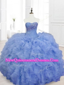 Custom Made Blue Sweet 16 Dresses with Beading and Ruffles