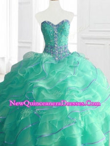 Fast Delivery Sweetheart Beading and Ruffles Quinceanera Gowns in Turquois