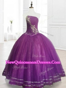 Fast Delivery Strapless Purple Floor Length Quinceanera Gowns with Beading