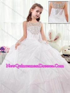 2016 Beautiful Scoop White Little Girl Pageant Dresses with Beading