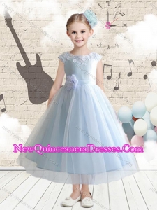 2016 Discount Bateau Cap Sleeves Little Girl Pageant Dresses with Appliques