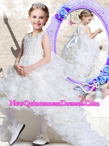 2016 Lovely Scoop High Low White Little Girl Pageant Dresses with Ruffled Layers