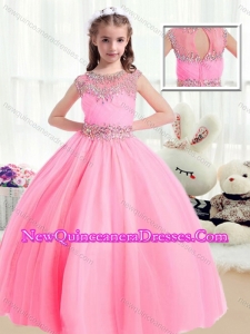 2016 Cute Ball Gown Cap Sleeves Little Girl Pageant Dresses with Beading