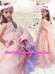 2016 Cute Ball Gown Peach Little Girl Dresses with Bowknot